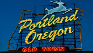 Sign displaying Old Town Portland.